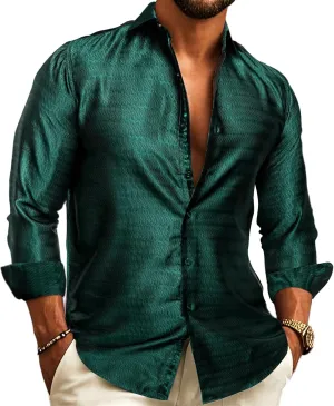 Barry.Wang Mens Casual Long Sleeve Shirts Silk Button Up Designer Paisley Formal Dress Shirt Western Mexico Cowboy Costume
