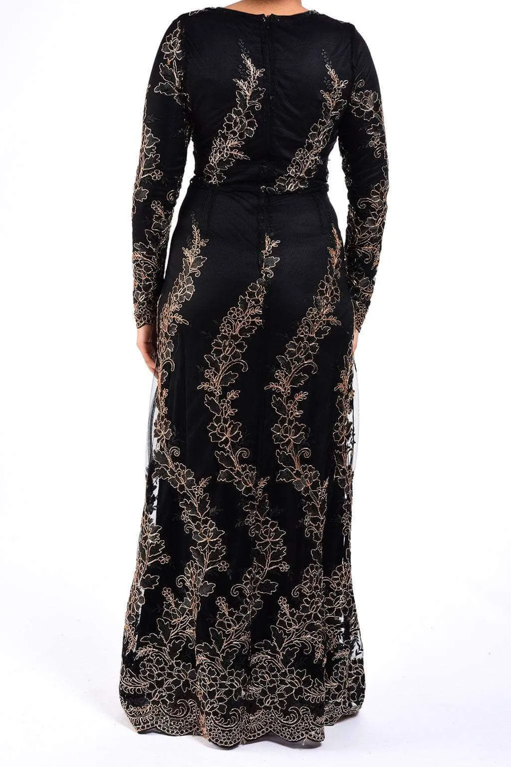 Black Embroidered Princess Gown