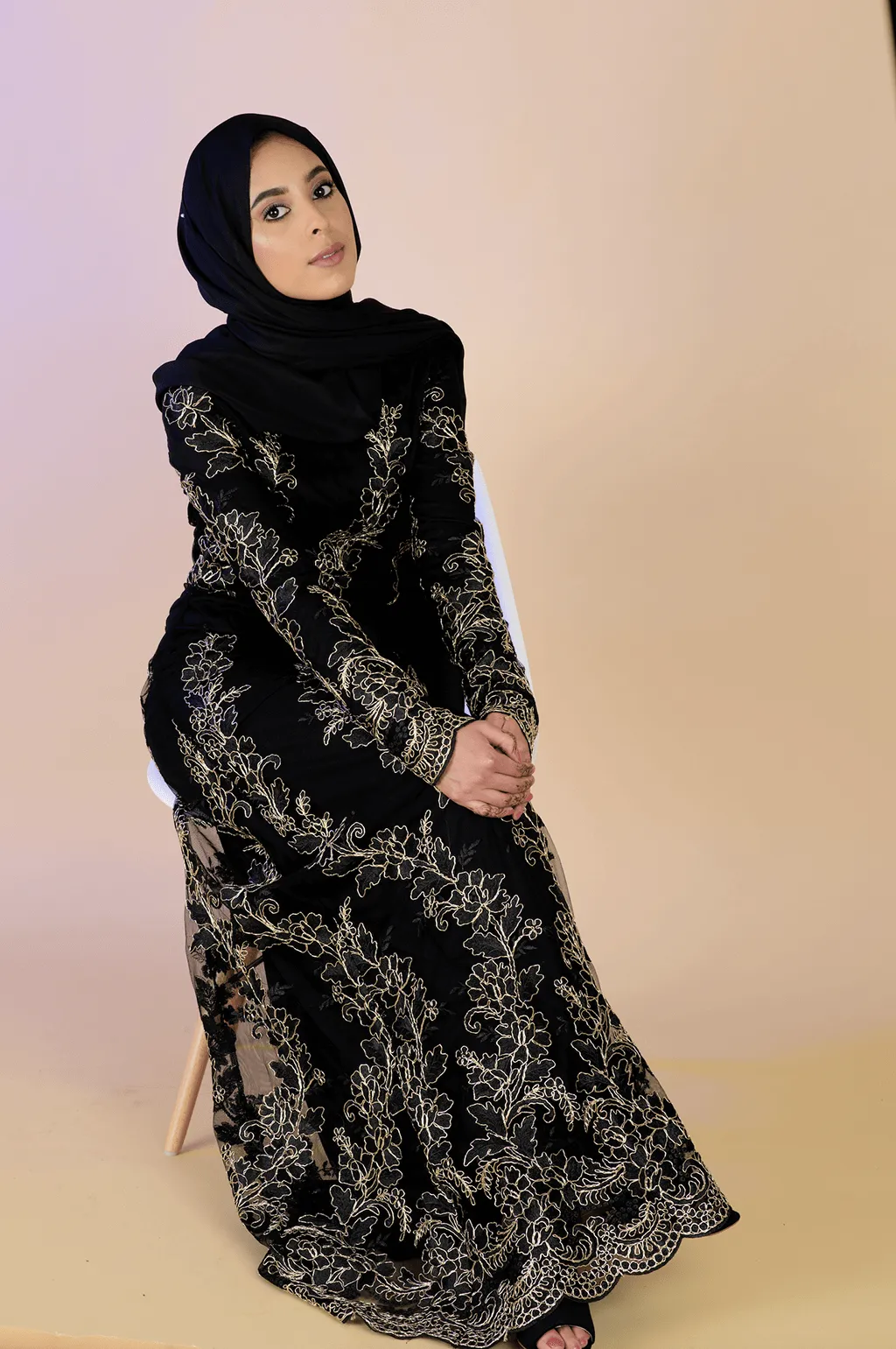 Black Embroidered Princess Gown
