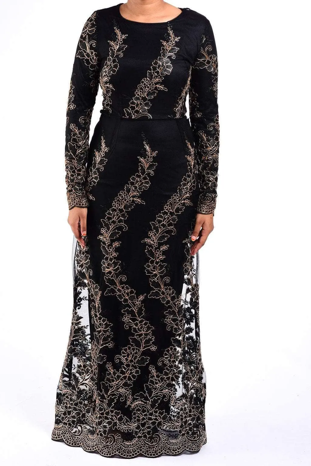 Black Embroidered Princess Gown