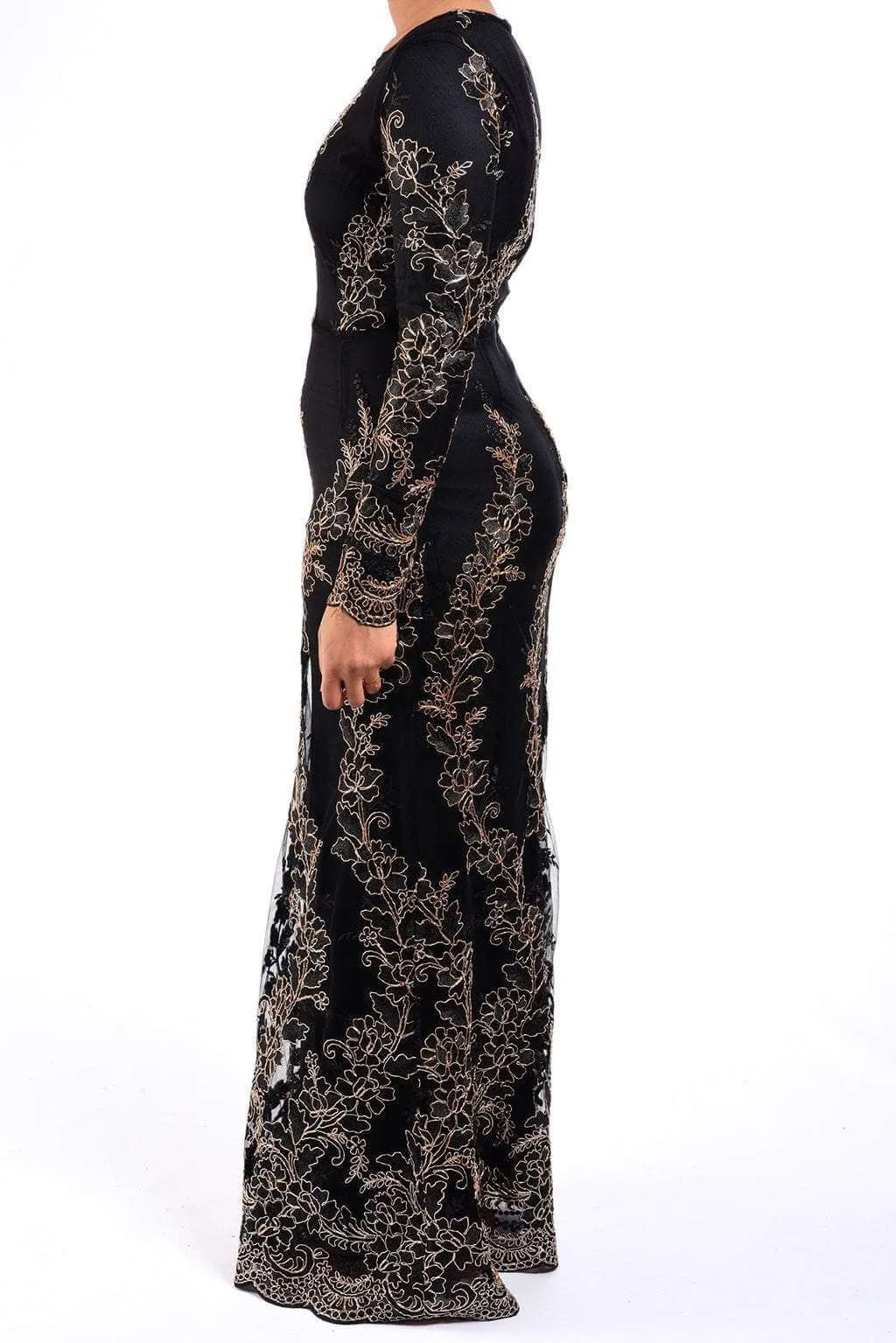 Black Embroidered Princess Gown