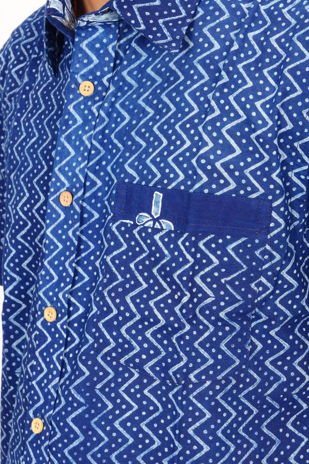 Blue Half Sleeve Indigo Hand Block Print Cotton Shirt 10074405