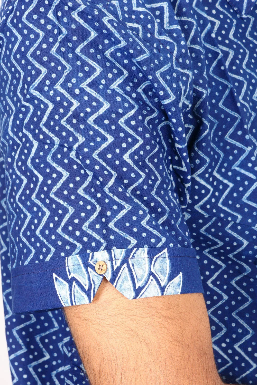 Blue Half Sleeve Indigo Hand Block Print Cotton Shirt 10074405
