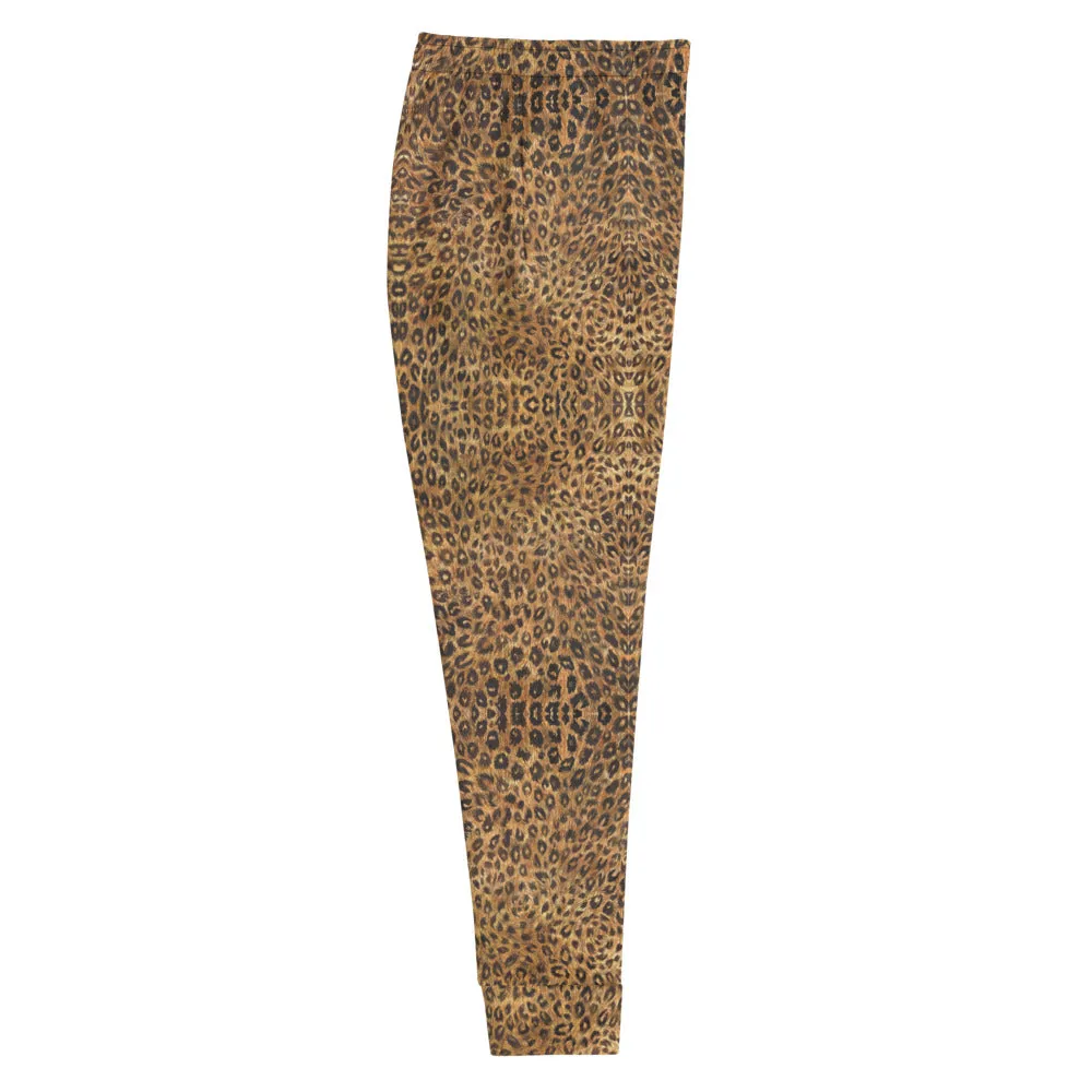 Brown Leopard Women's Joggers, Animal Print Skinny Ladies Sweatpants Soft Pants-Made in EU