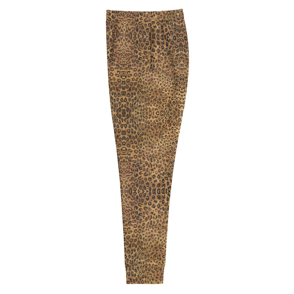 Brown Leopard Women's Joggers, Animal Print Skinny Ladies Sweatpants Soft Pants-Made in EU