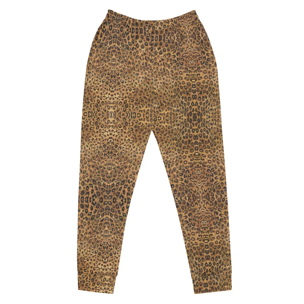 Brown Leopard Women's Joggers, Animal Print Skinny Ladies Sweatpants Soft Pants-Made in EU