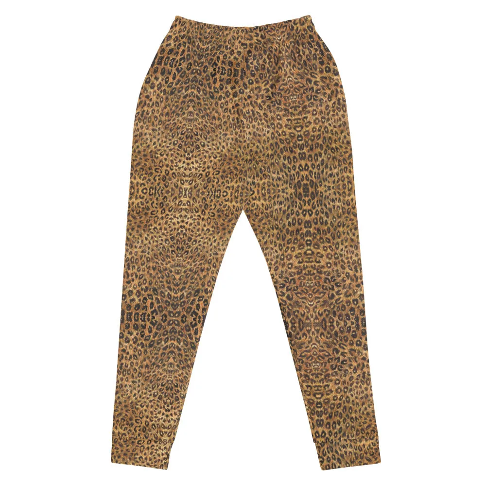 Brown Leopard Women's Joggers, Animal Print Skinny Ladies Sweatpants Soft Pants-Made in EU