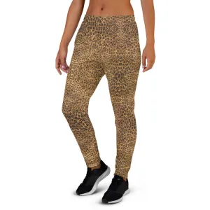 Brown Leopard Women's Joggers, Animal Print Skinny Ladies Sweatpants Soft Pants-Made in EU
