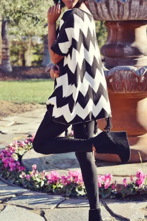 Chevron Print Cardigan w/ Fringe Detail