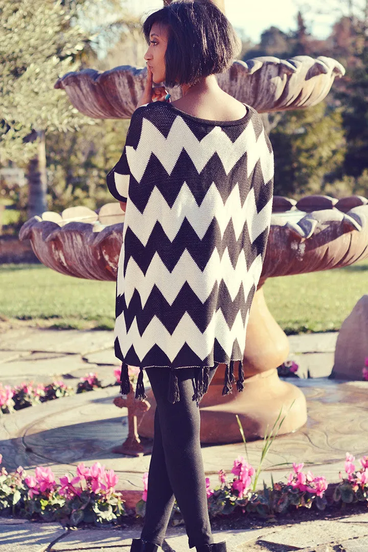 Chevron Print Cardigan w/ Fringe Detail