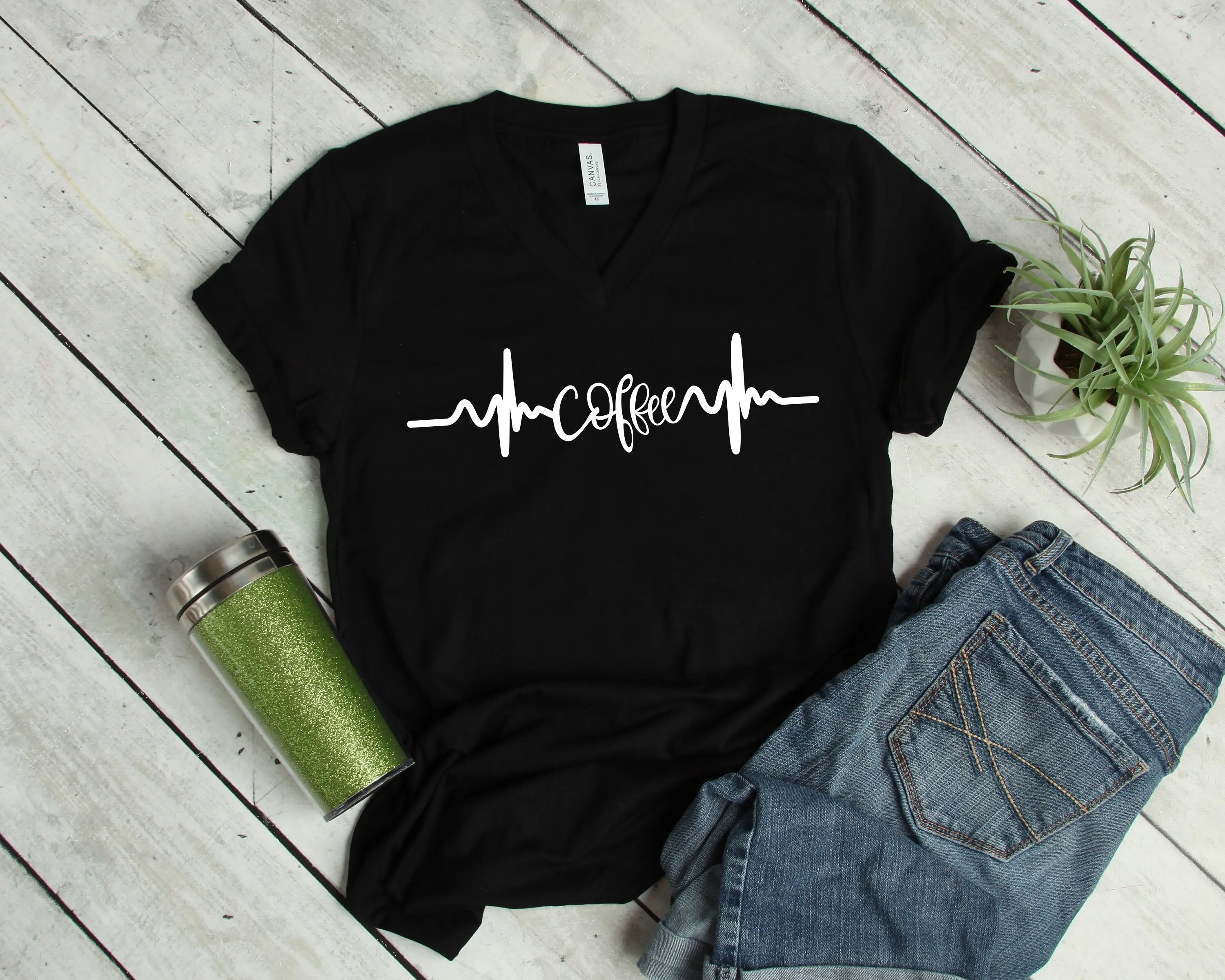 Coffee Heartbeat T Shirt - Coffee Lovers - Gift for Coffee Lover