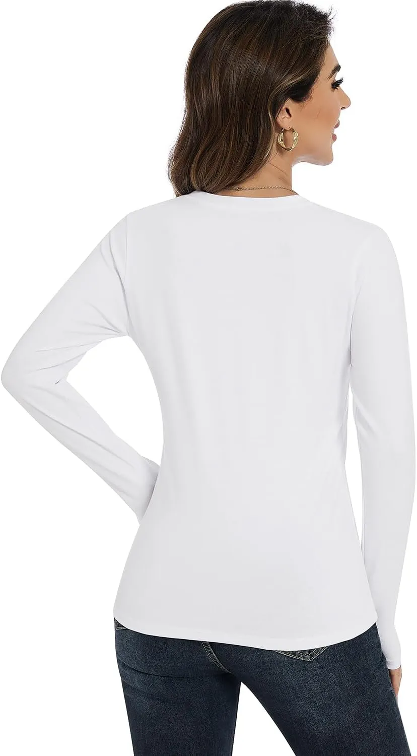 Cosy Pyro Cotton Long Sleeve T Shirt for Women Crew Neck Classic-Fit Workout Shirts Soft Solid Basic Tee