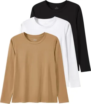 Cosy Pyro Cotton Long Sleeve T Shirt for Women Crew Neck Classic-Fit Workout Shirts Soft Solid Basic Tee