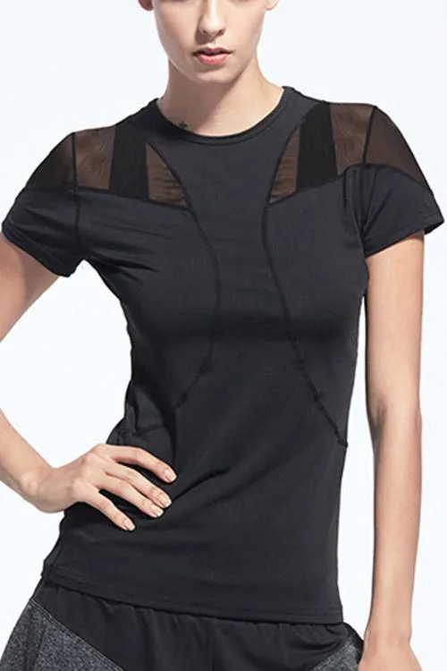 Custom Crew Neck Sheer Fishnet Short Sleeve Black T-Shirts