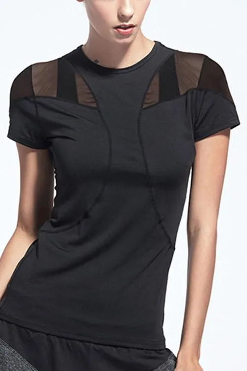 Custom Crew Neck Sheer Fishnet Short Sleeve Black T-Shirts