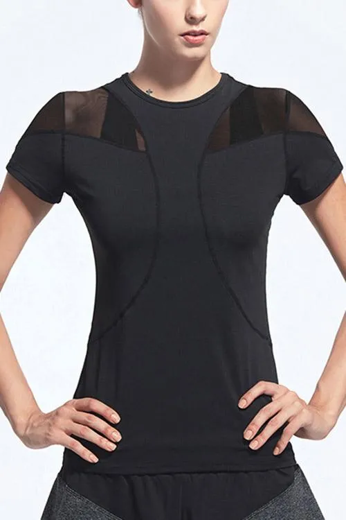 Custom Crew Neck Sheer Fishnet Short Sleeve Black T-Shirts