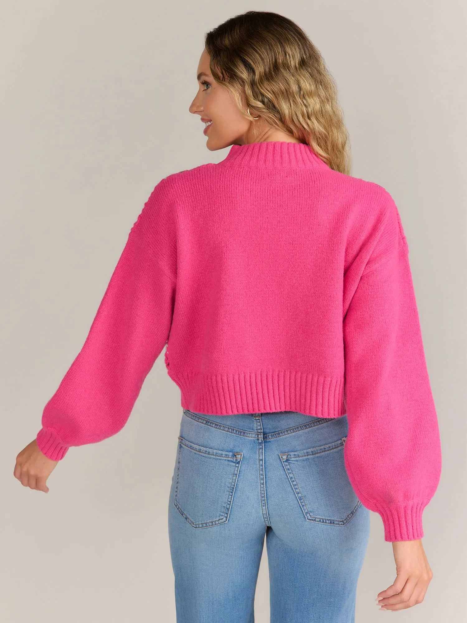 Dreamers Mock Neck Granny Crochet Open Front Sweater - Brands We Love