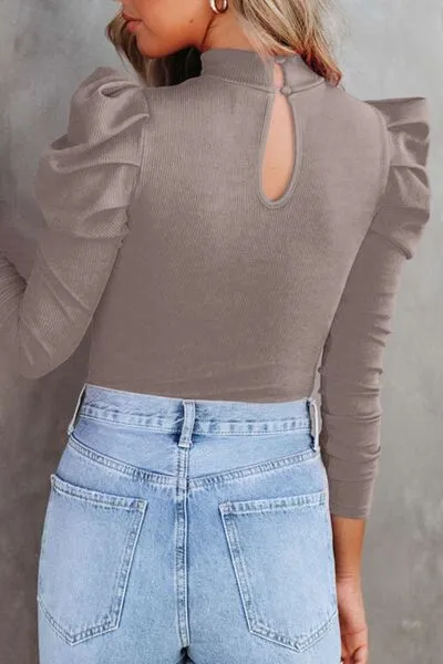 Elegant Puff Sleeve Mock Neck Bodysuit