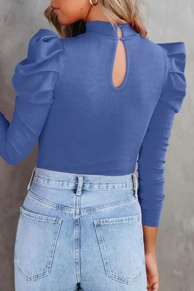 Elegant Puff Sleeve Mock Neck Bodysuit