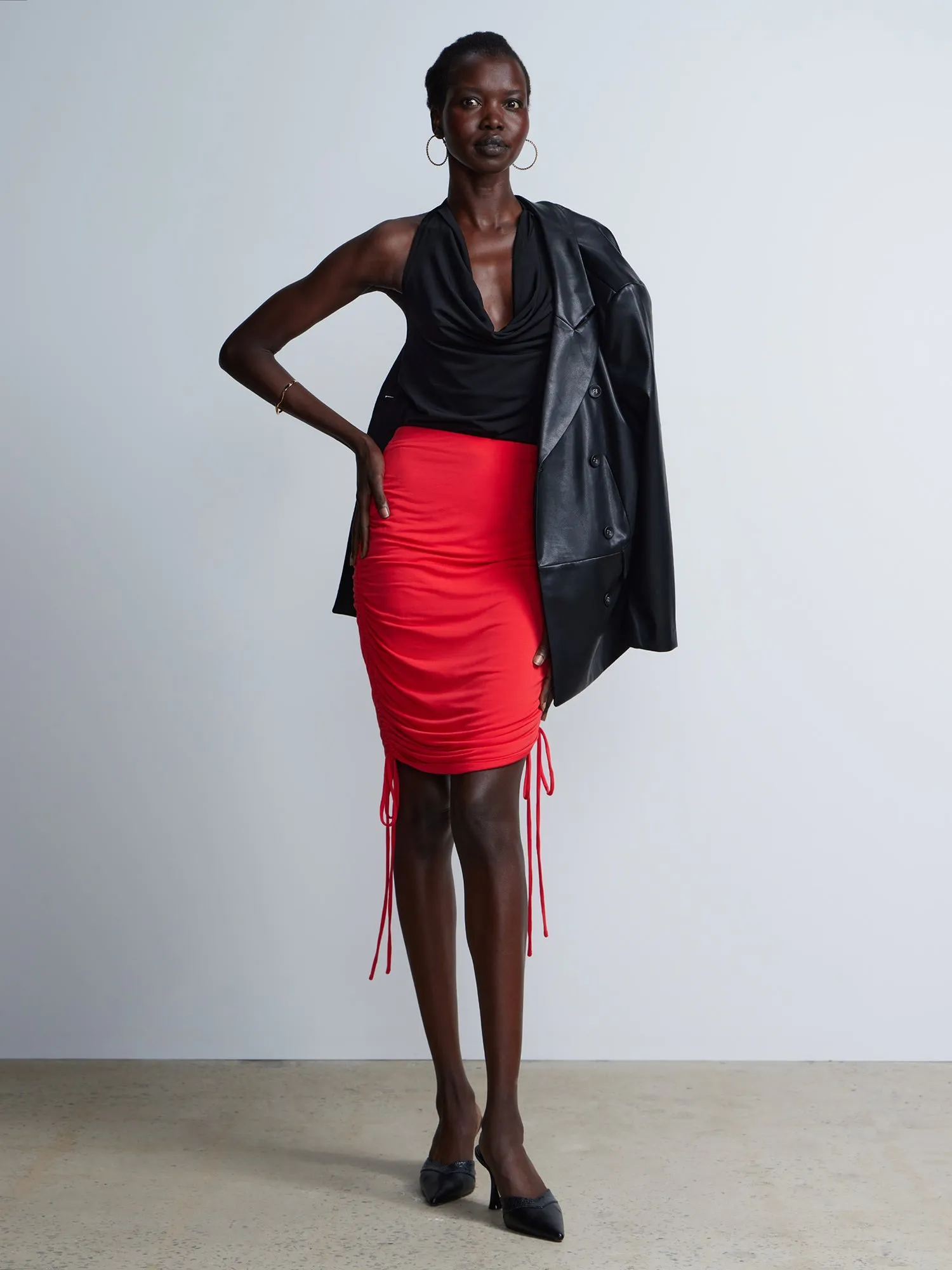 High Rise Drawstring Ruched Skirt