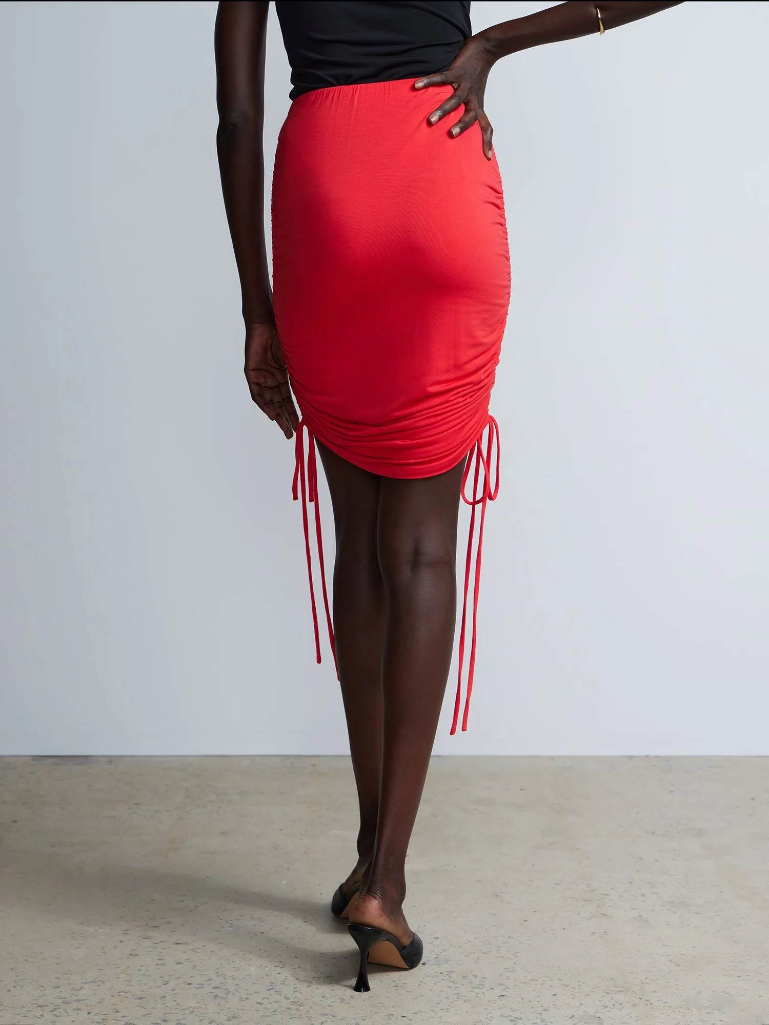 High Rise Drawstring Ruched Skirt