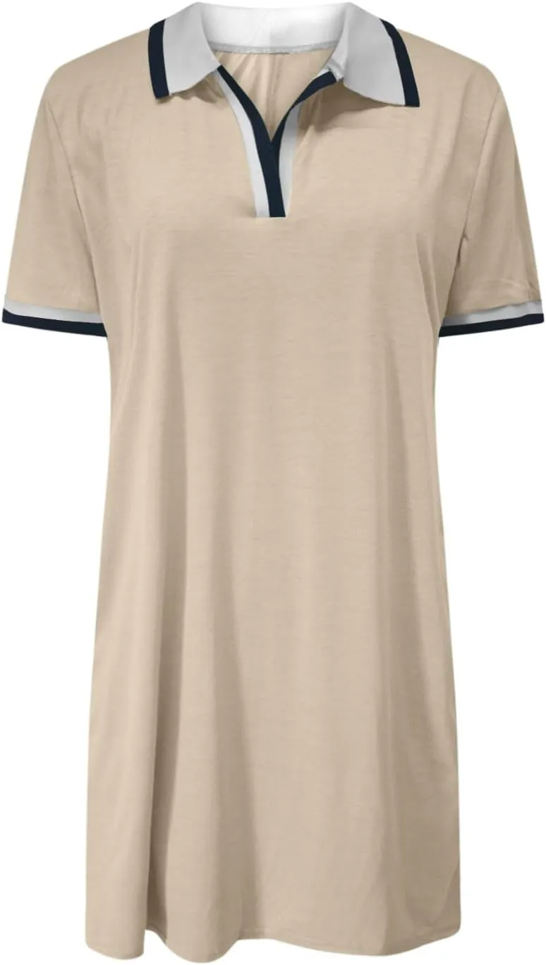 hlysgo Mini Dresses for Women 2025 Summer Casual Short Sleeve V Neck Tennis Dresses Trendy Short T-Shirt Dress with Pockets
