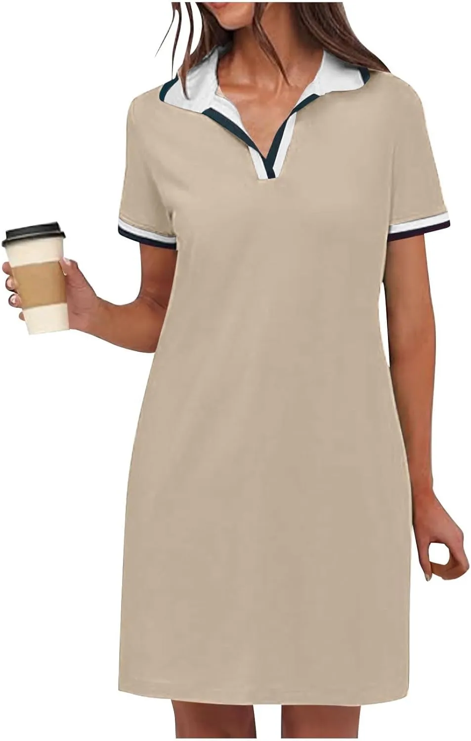 hlysgo Mini Dresses for Women 2025 Summer Casual Short Sleeve V Neck Tennis Dresses Trendy Short T-Shirt Dress with Pockets