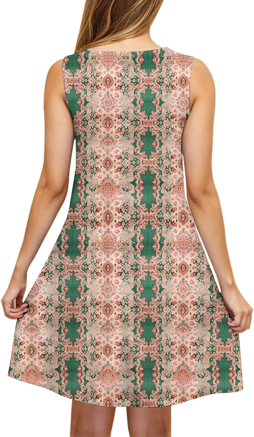 hlysgo Womens Summer Dresses 2025 Trendy Floral Print Sleeveless Crew Neck Tank Mini Dress A-Line Flowy Short Beach Sundress