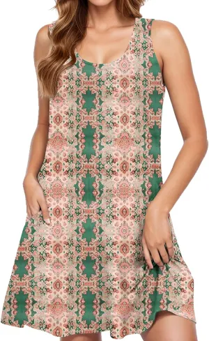 hlysgo Womens Summer Dresses 2025 Trendy Floral Print Sleeveless Crew Neck Tank Mini Dress A-Line Flowy Short Beach Sundress