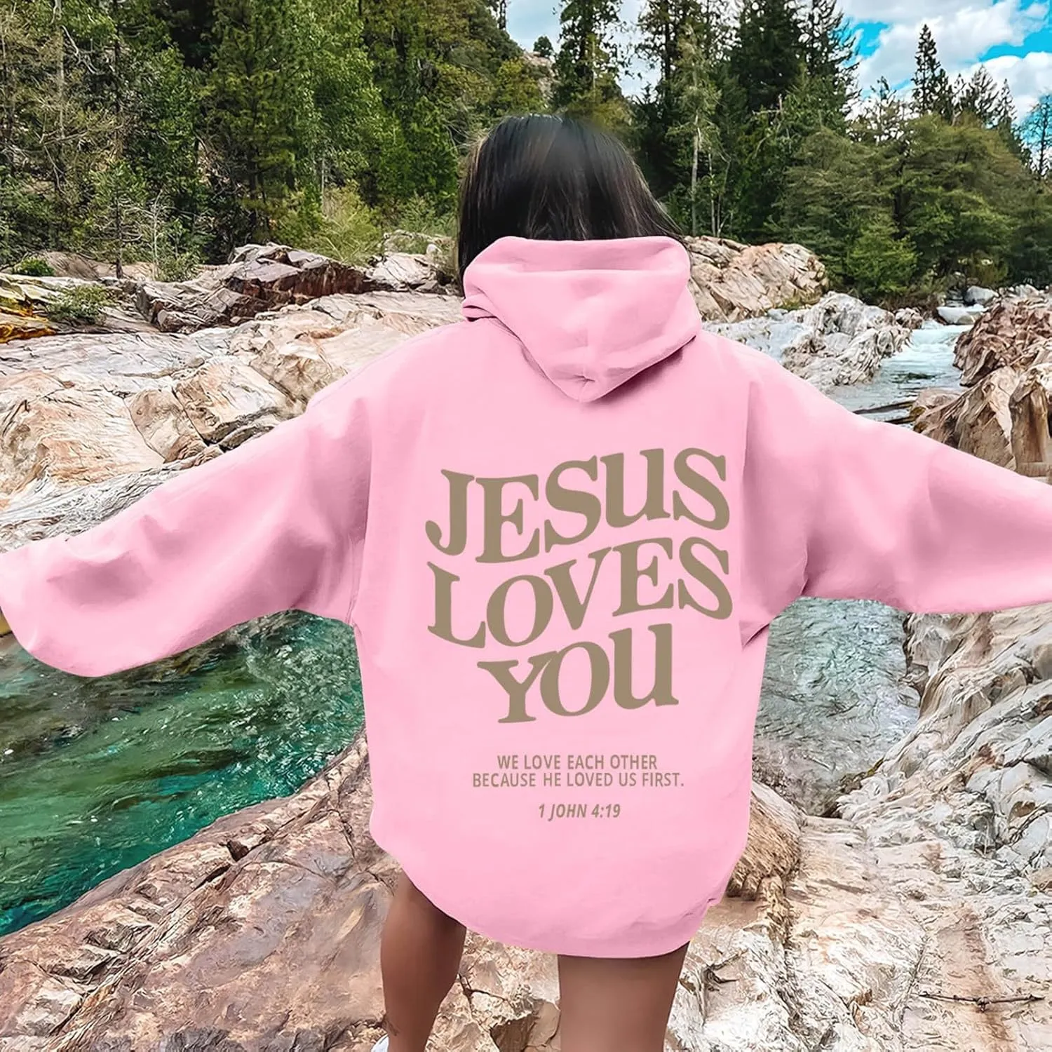 Jesus Loves You Hoodie Long Sleeve Graphic Sweatshirts With Pockets Christian Faith Hoodie Oversized Trendy Pullover