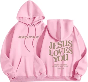 Jesus Loves You Hoodie Long Sleeve Graphic Sweatshirts With Pockets Christian Faith Hoodie Oversized Trendy Pullover