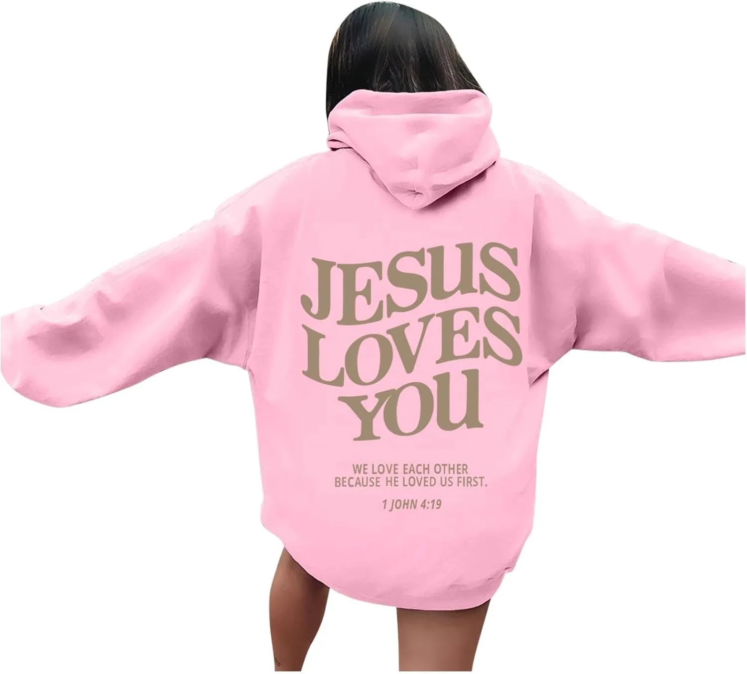 Jesus Loves You Hoodie Long Sleeve Graphic Sweatshirts With Pockets Christian Faith Hoodie Oversized Trendy Pullover