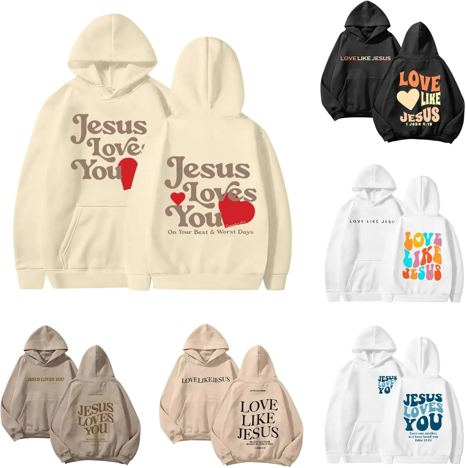 Jesus Loves You Hoodie Long Sleeve Graphic Sweatshirts With Pockets Christian Faith Hoodie Oversized Trendy Pullover