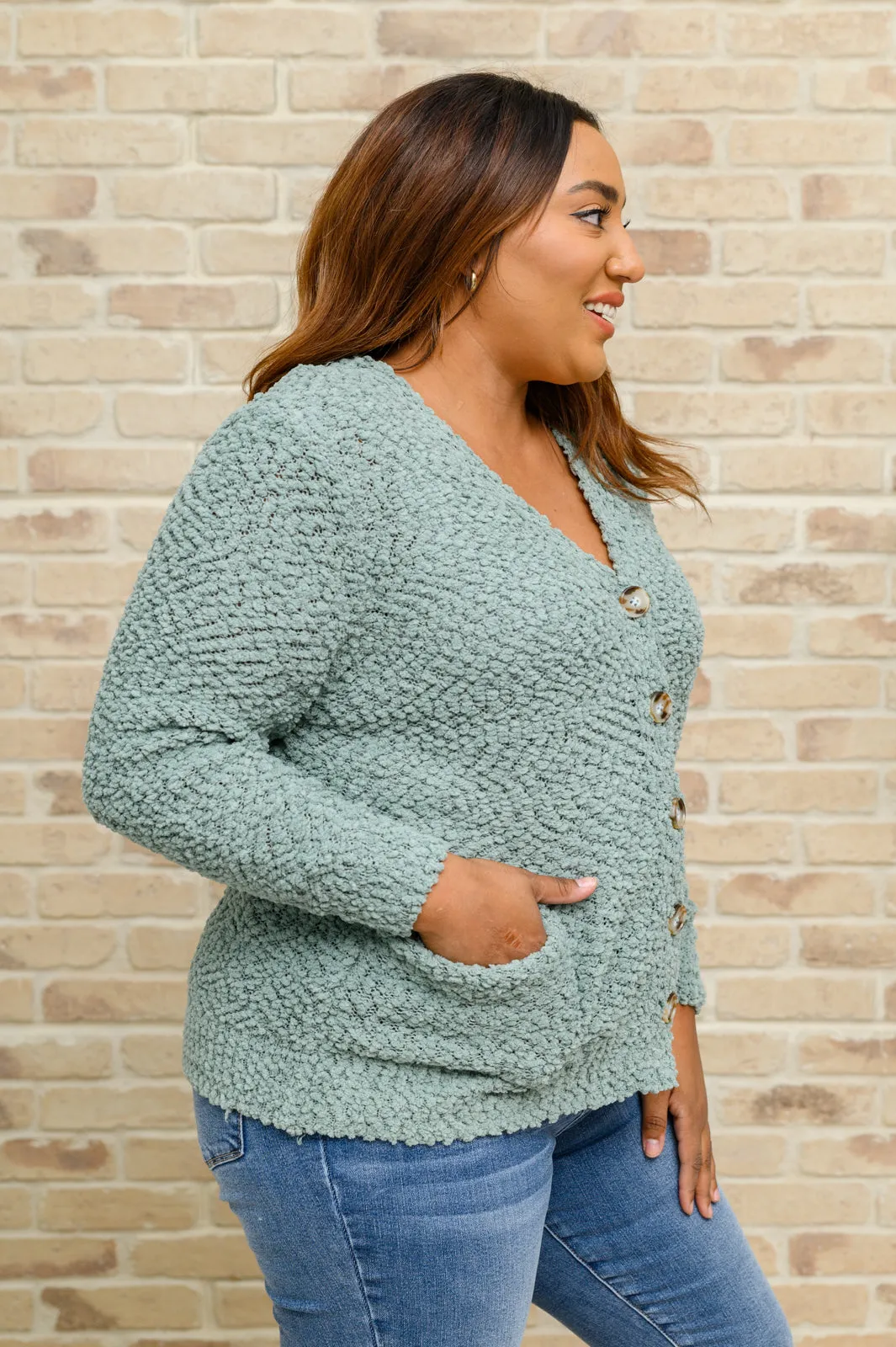 Just Feels Right Popcorn Knit Cardigan In Sage