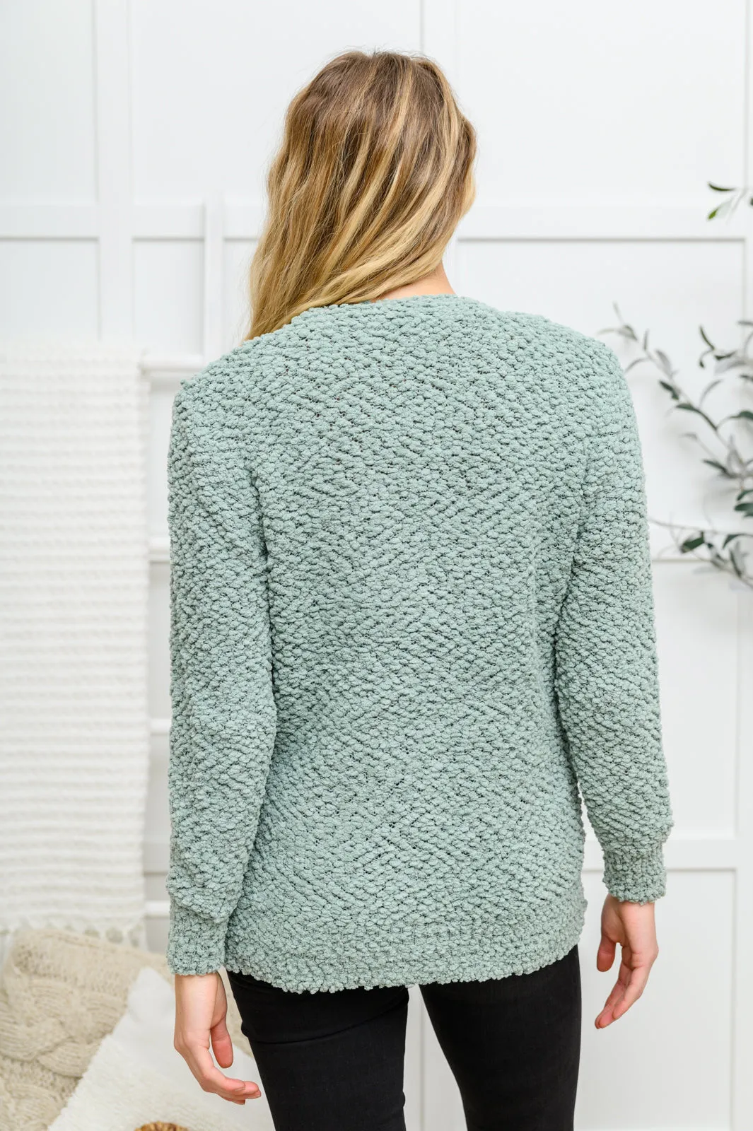 Just Feels Right Popcorn Knit Cardigan In Sage
