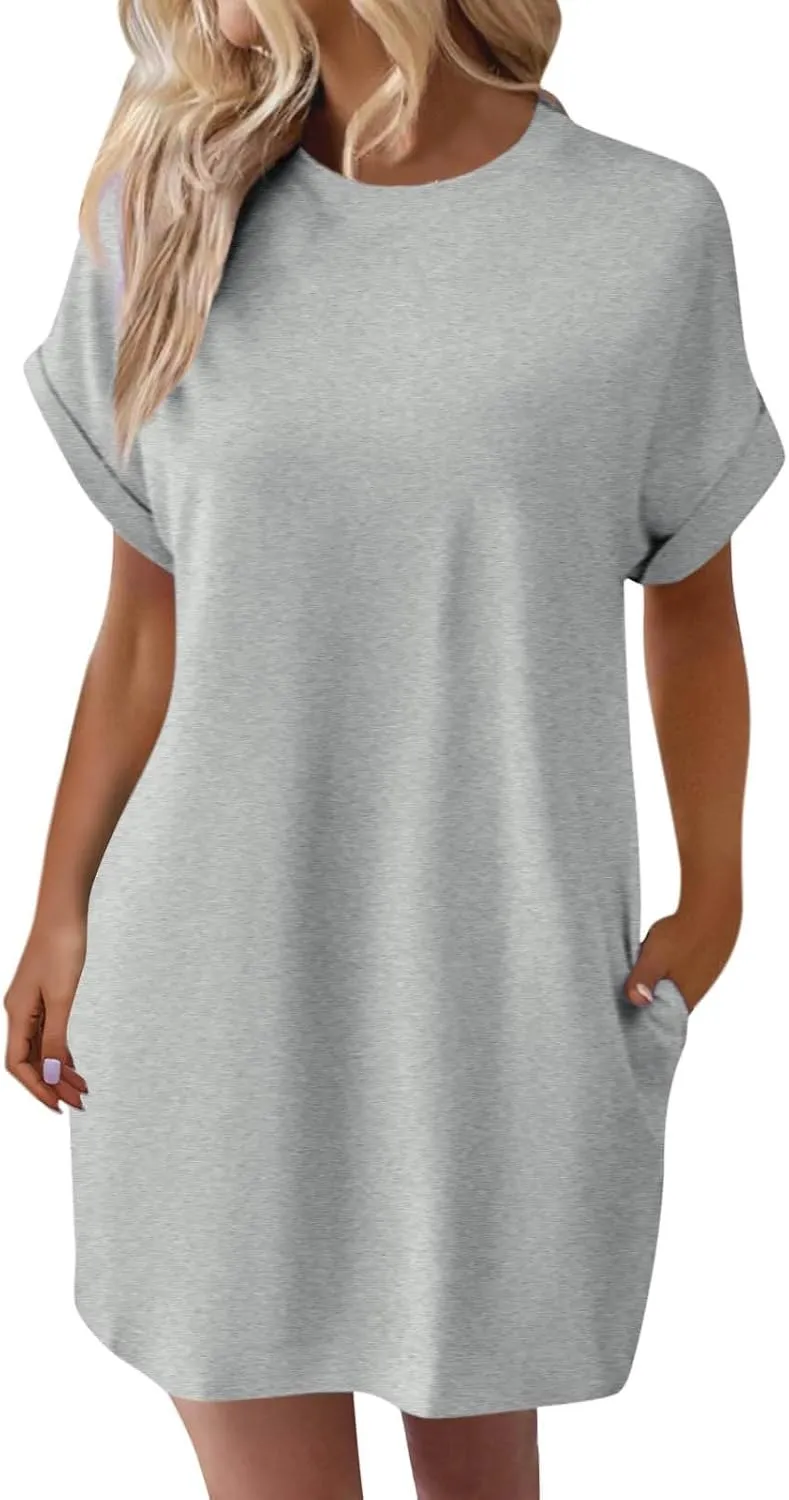 Kubbon Womens Casual Summer T Shirt Dress Crewneck Short Sleeve Mini Dresses Loose Fit Knee Length Beach Short Dresses