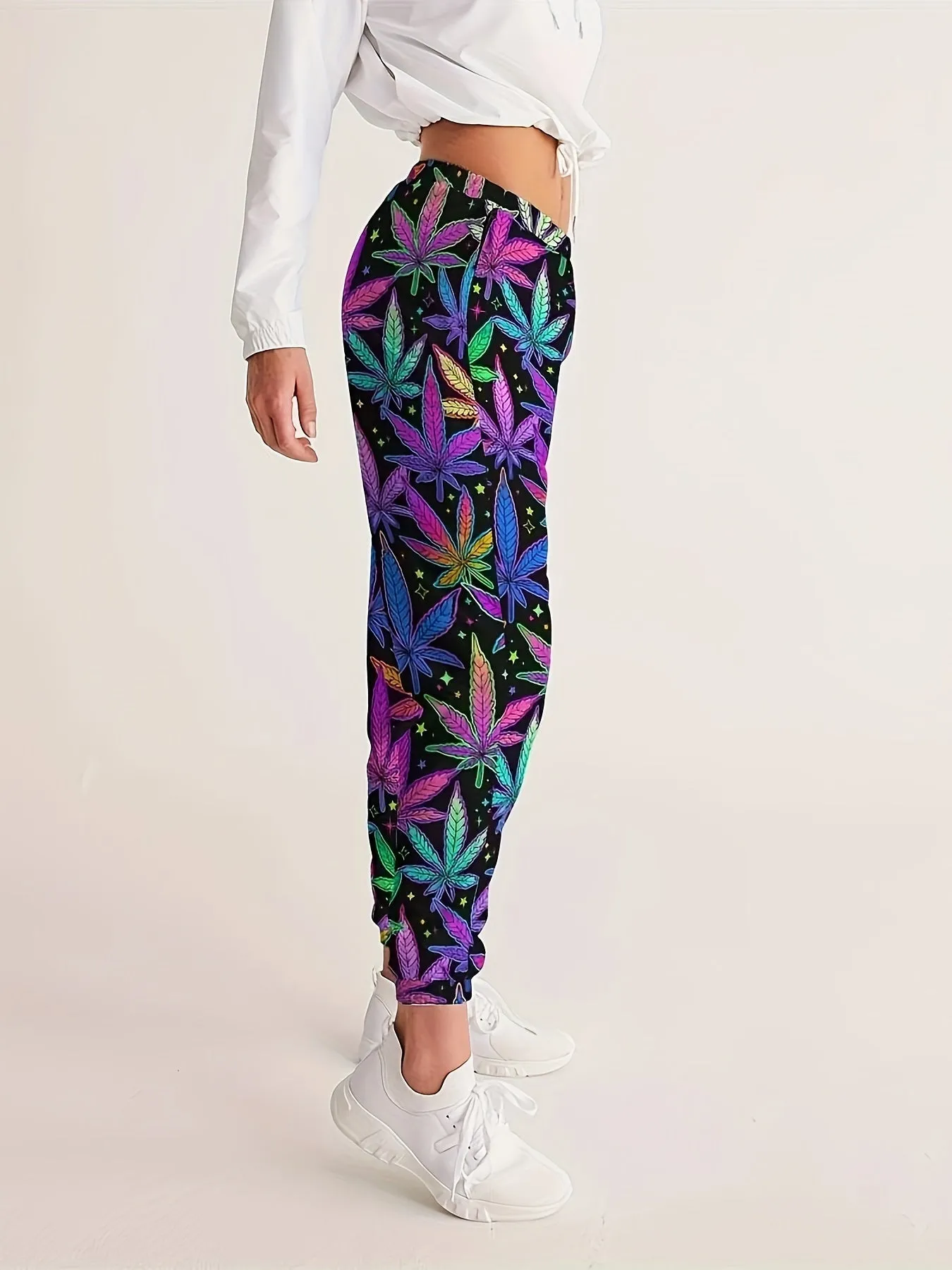 Leaf Print Jogger Pants, Casual Elastic Waist Pants For Spring & Summer - Women's Clothing - Soft & Breathable Fabric - Perfect for Loungewear & Outdoor Activities - Ideal Gift for Fashionable Women