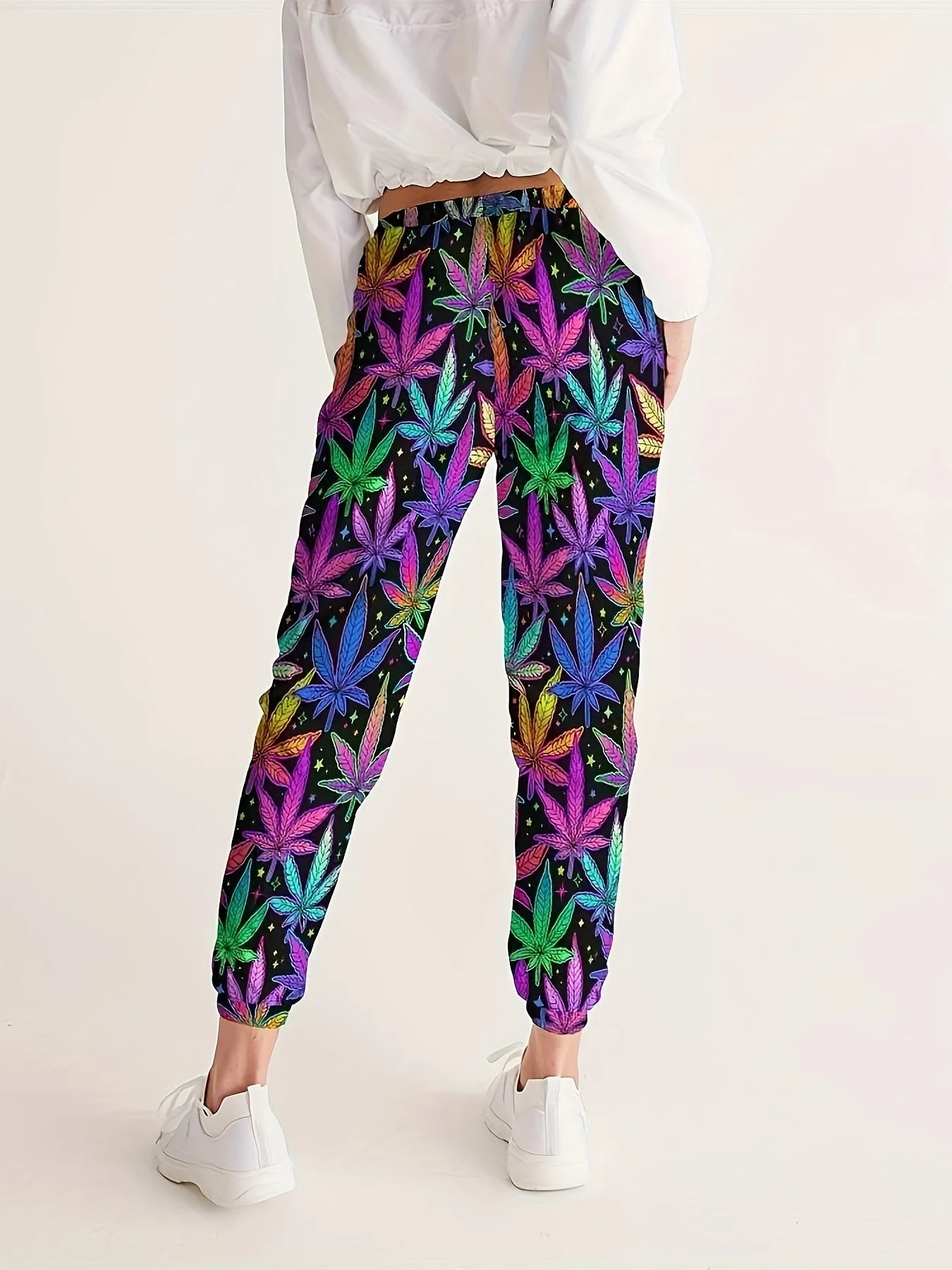 Leaf Print Jogger Pants, Casual Elastic Waist Pants For Spring & Summer - Women's Clothing - Soft & Breathable Fabric - Perfect for Loungewear & Outdoor Activities - Ideal Gift for Fashionable Women