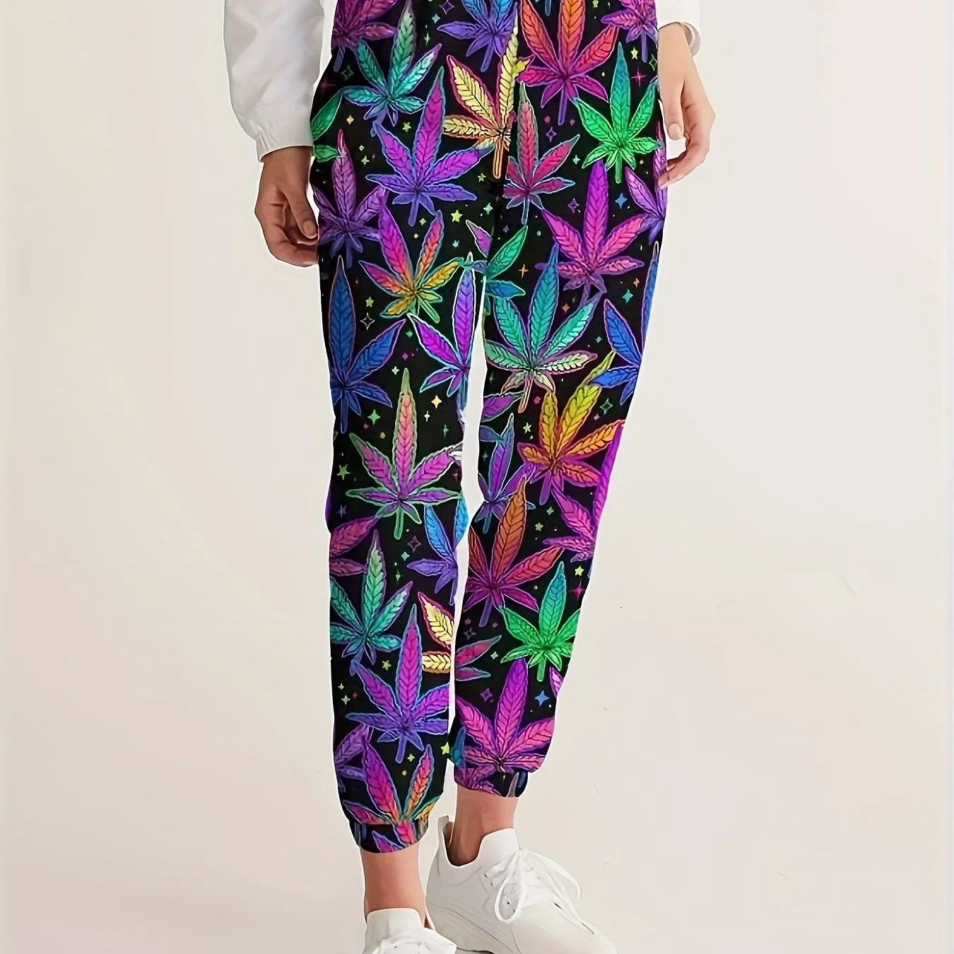 Leaf Print Jogger Pants, Casual Elastic Waist Pants For Spring & Summer - Women's Clothing - Soft & Breathable Fabric - Perfect for Loungewear & Outdoor Activities - Ideal Gift for Fashionable Women