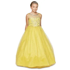 Little Girls Yellow Crystal Beading Glitter Tulle Floor Length Pageant Dress 4-6