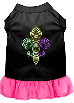 Mardi Gras Fleur De Lis Rhinestone Dress Black With Bright Pink Med