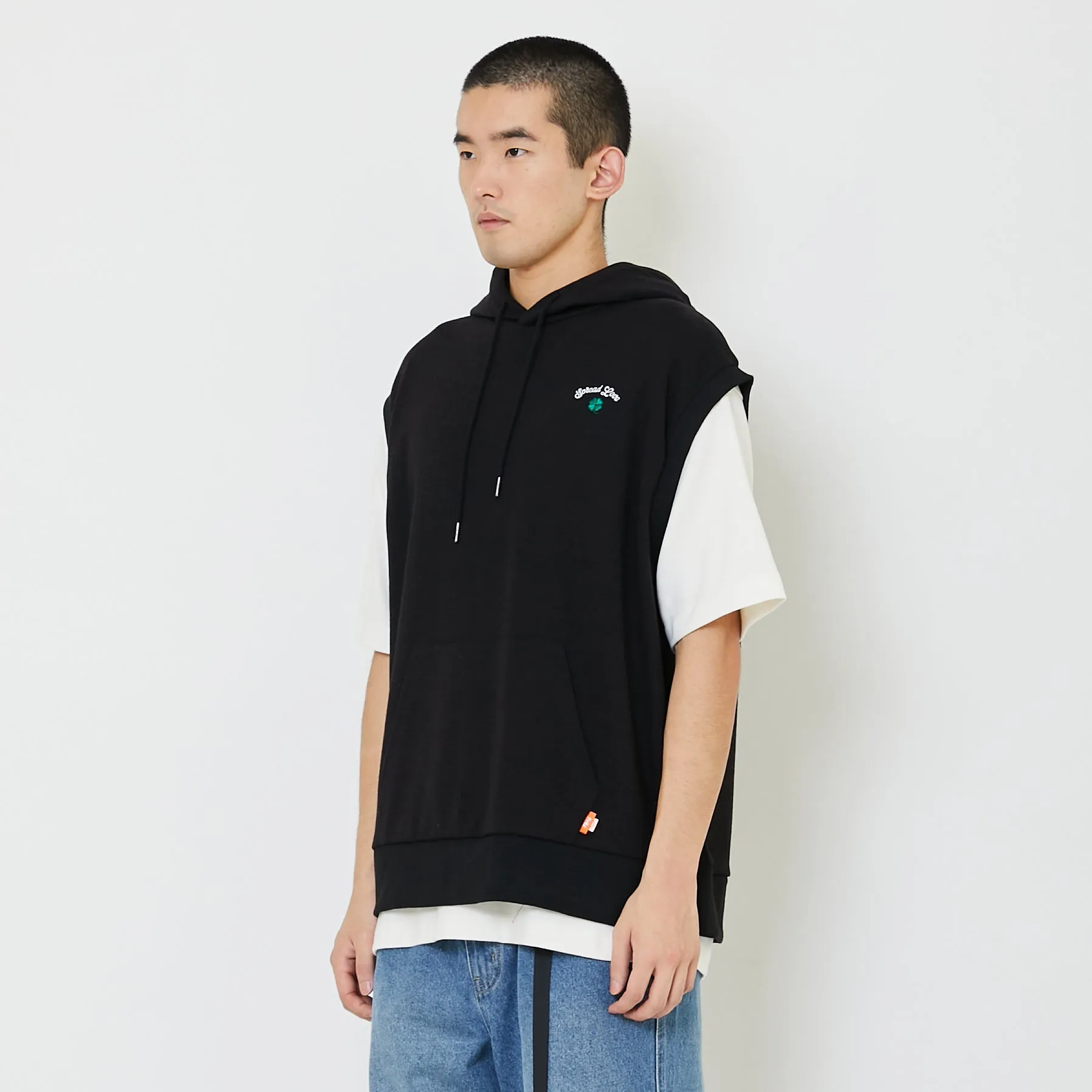 Men Oversized Sleeveless Hoodie - Black - SM2407122B