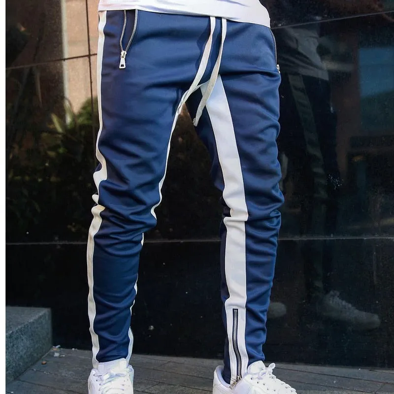Men's Blue & White Joggers Sweatpants