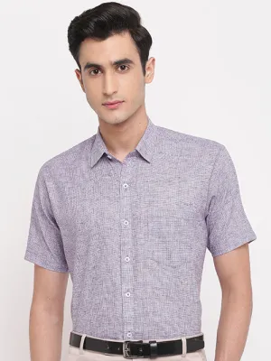 Men's Cotton Linen Pin Checks Half Sleeves Shirt (Purple)