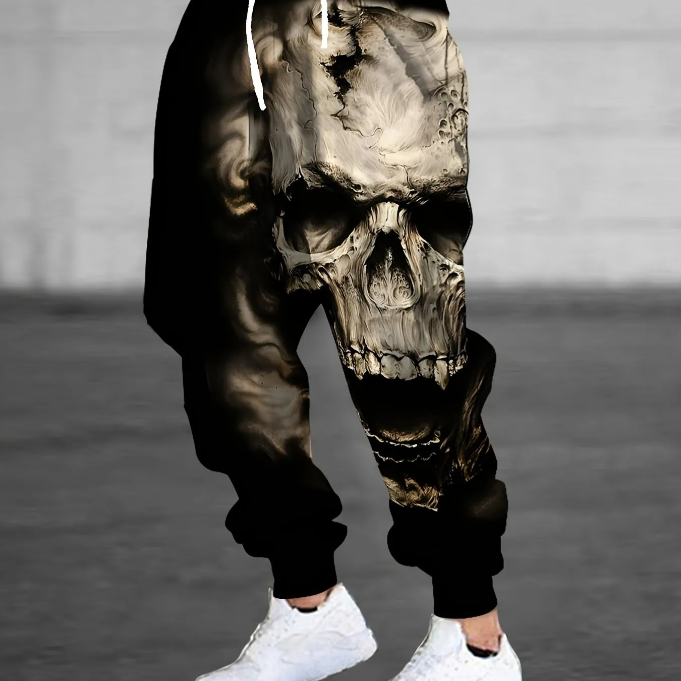 Men's Creepy Skull Print Jogger Sweatpants with Drawstring, Casual Halloween Themed Sports Trousers as Gift