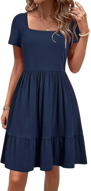 Mini Dresses for Women Summer Casual Short Dress Formal Short Sleeve Business Outfits Ruffle Beach Vacation Sundress