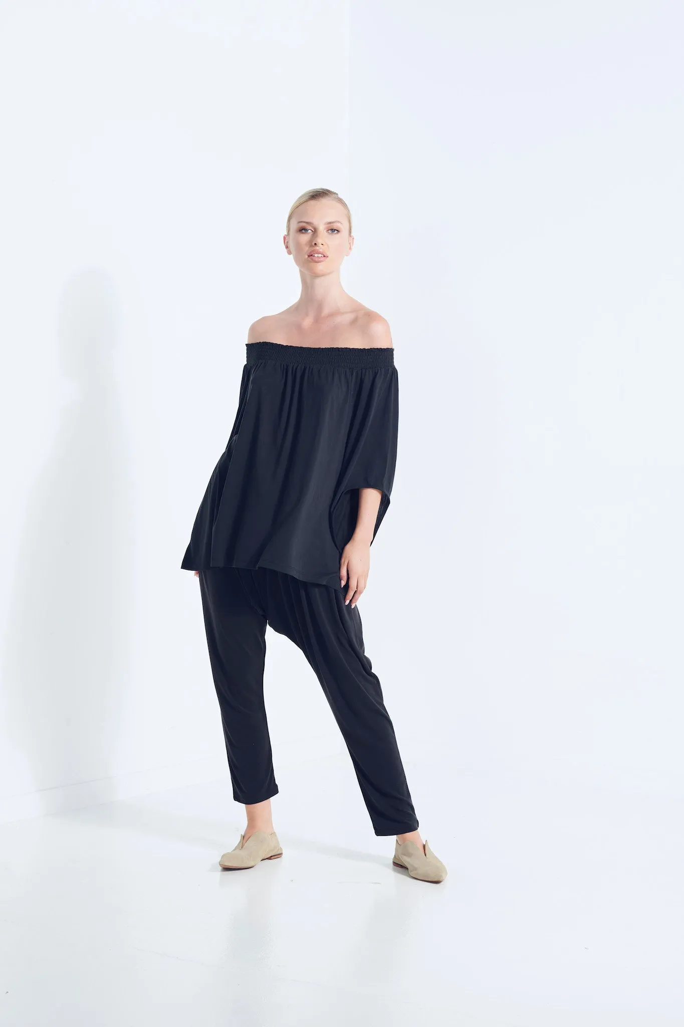 Naevia Off the Shoulder Top - Black (Plus Size)