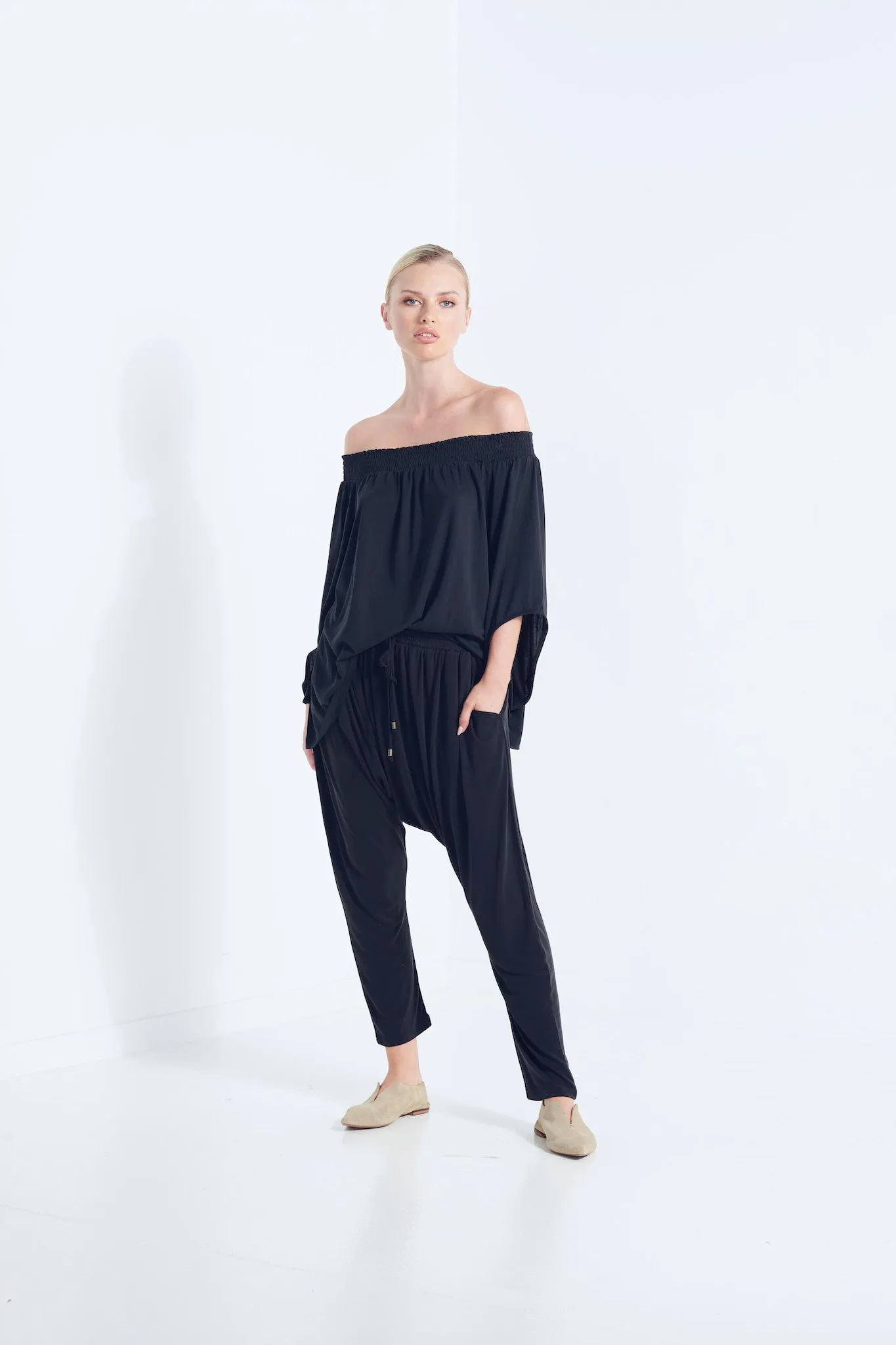 Naevia Off the Shoulder Top - Black (Plus Size)