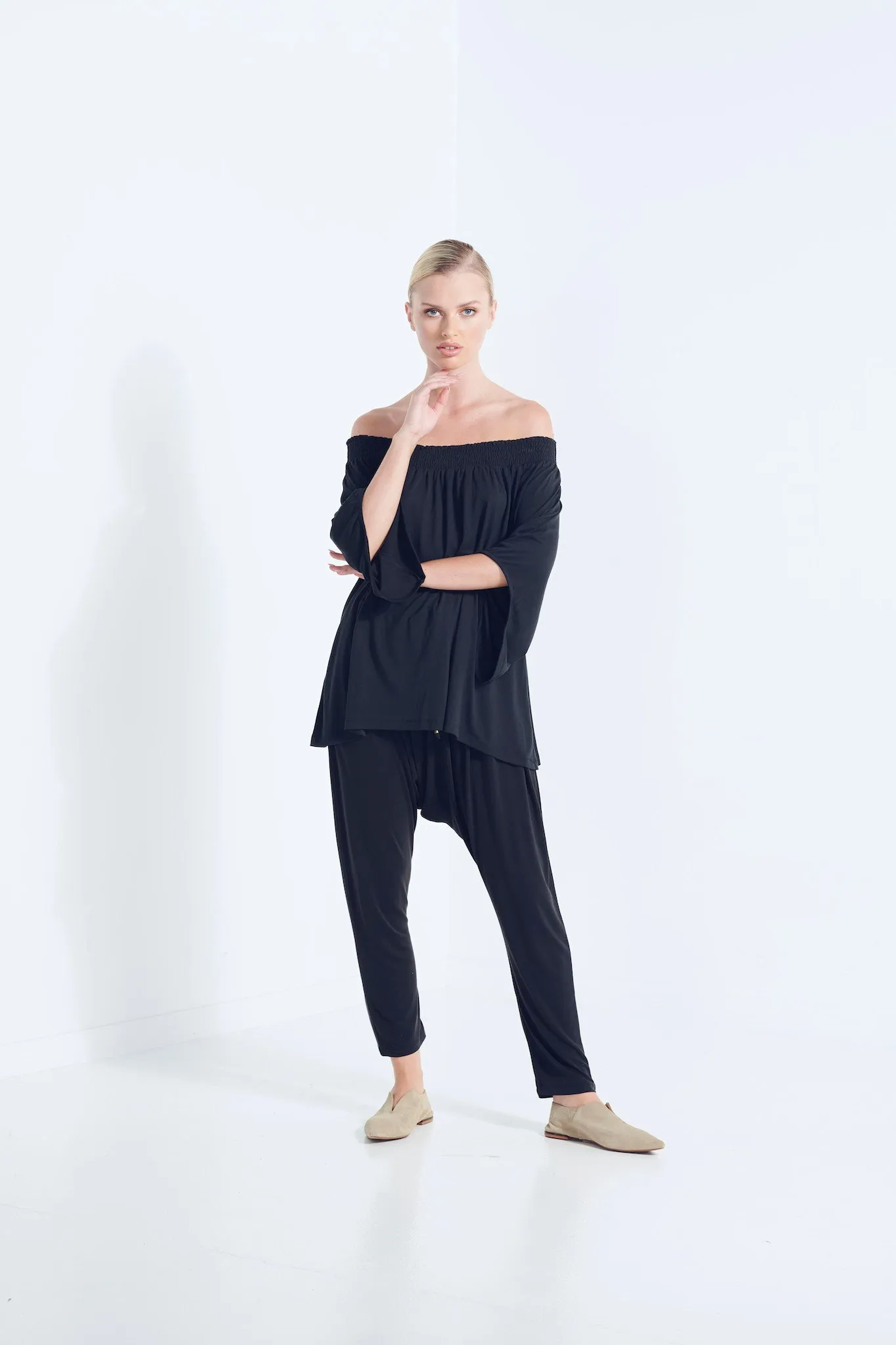 Naevia Off the Shoulder Top - Black (Plus Size)