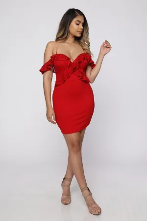 Off Shoulder Ruffle Sweet Heart Dress